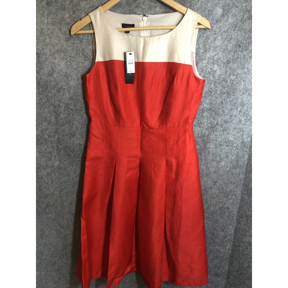 Talbots Dress Women's 2 Red Linen Fit And Flare Preppy‎ Coastal Nautical w Tags